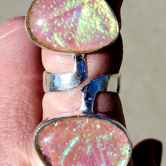 New Open Double Triplet Opal 925 Silver Ring. - Picture 5 of 7